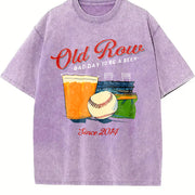 ZestLoop Baseball Beer Sports Printing Vintage Washed T-Shirt in Purple