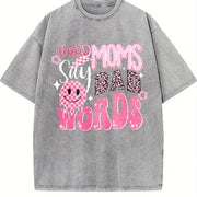 Good Moms Say Bad Words Vintage Washed T-Shirt in Gray