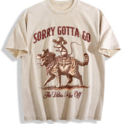 Retro Mouse Riding Cat the Vibes Are Off 90s Vintage Washed T-Shirt in Beige