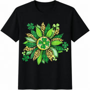 Shamrock Leopard Flower Cotton T-Shirt in Black