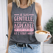 Je Suis Gentille Patiente Drôle Douce Agréable Women's Color Cotton Tank Top in Gray