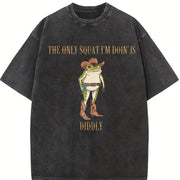The Only Squat I'm Doin' Is Diddly Cowboy Frog vintage washed oversized T-shirt in Black