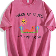 Wake Up Slts Animal Meme Sarcastic Cursed Unhinged Humor Vintage Washed T-Shirt in Red