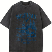 Retro Michigan the Great Lakes State Vintage Washed T-Shirt in Black