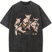 Sphynx Cat Rock Band Vintage Washed T-Shirt in Black