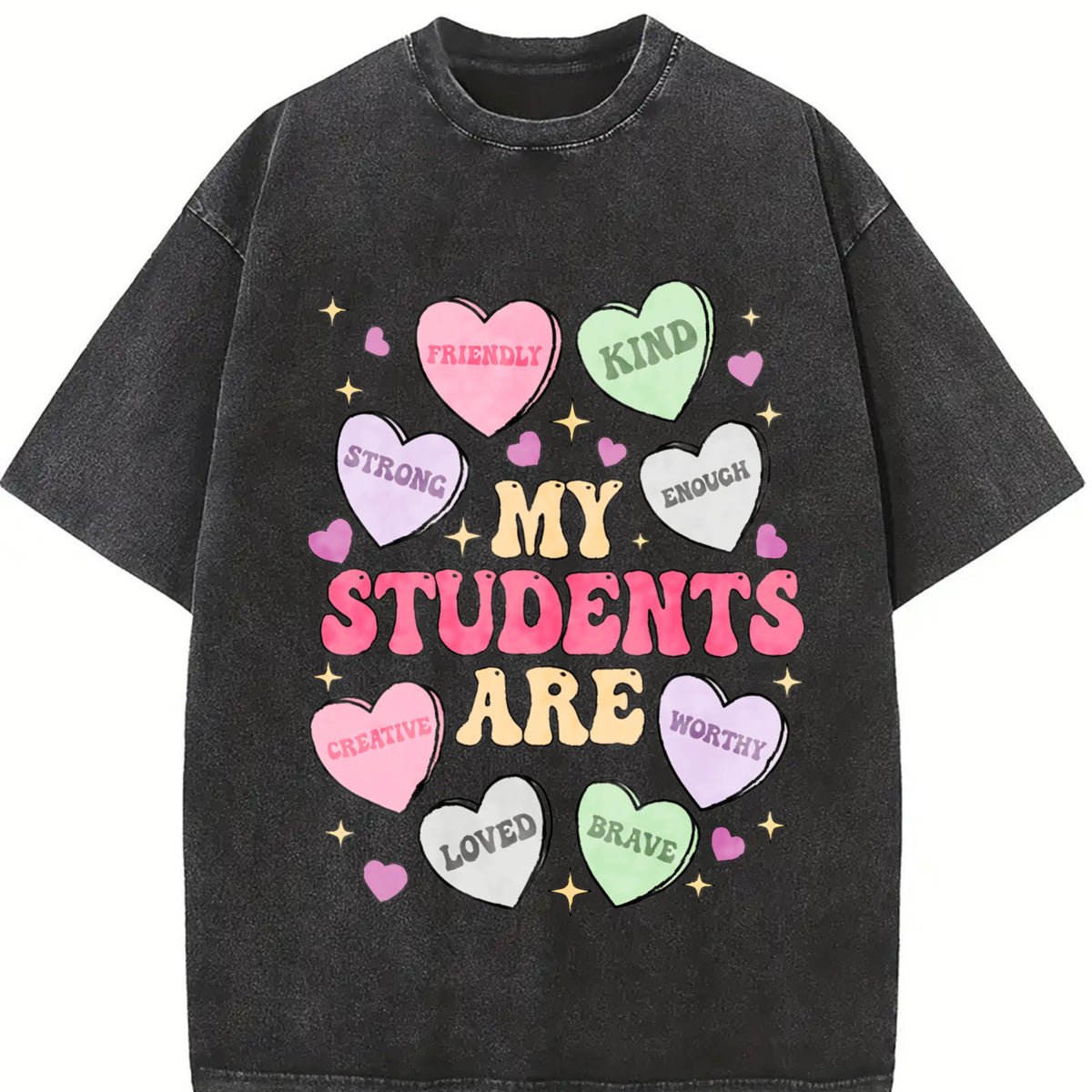 My Students Are My Valentines Vintage Washed T-Shirt in Black