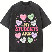 My Students Are My Valentines Vintage Washed T-Shirt in Black