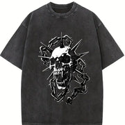 Spiked Skull Chains Vintage Washed T-Shirt in Black
