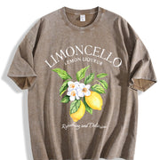 Letter Fruit Limoncello Lemon Commute Versatile Retro Vintage Washed T-Shirt in Brown
