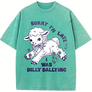 Dilly Dallying Sorry I'm Late Vintage Washed T-Shirt in Blue