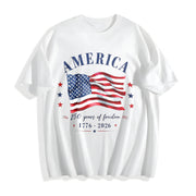 America 1776-2026 Vneck Cotton T-Shirt in White