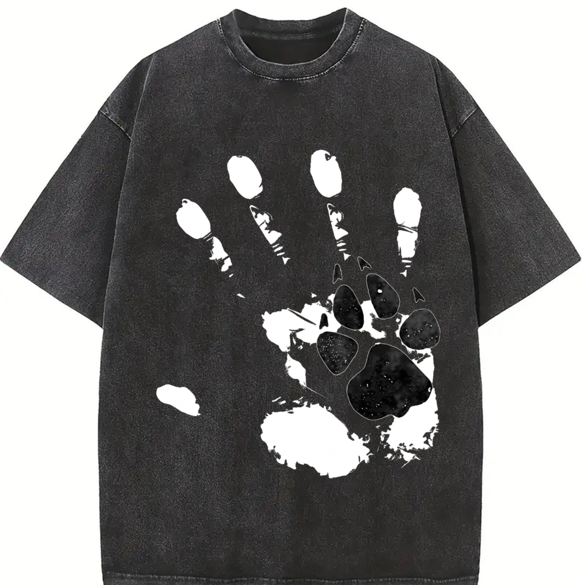 1pc Man and Dog Are Good Friends Vintage Washed T-Shirt in Black