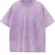 Minimal Line Art Vintage Washed T-Shirt in Purple