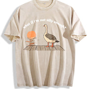 What If I'm Not Silly Enough? Goose Boxy Existential Vintage Washed T-Shirt in Beige