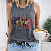 Home of the Free Because of the Brave Women's Color Cotton Tank Top in Gray