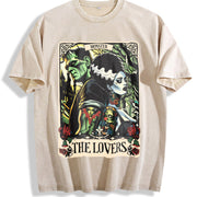 The Monster Frankenstein And Bride The Lovers Tarot Card vintage washed oversized T-shirt in Beige