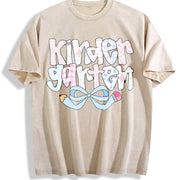 Preppy Kindergarten Teacher Coquette Teacher Pencil Bow Vintage Washed T-Shirt in Beige