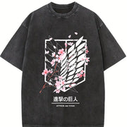 Attack On Titan Anime Wings Of Freedom AOT - Eren Soft vintage washed oversized T-shirt in Black