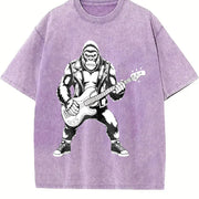 Retro Bigfoot Playing Guitar 90s Vintage Washed T-Shirt in Purple