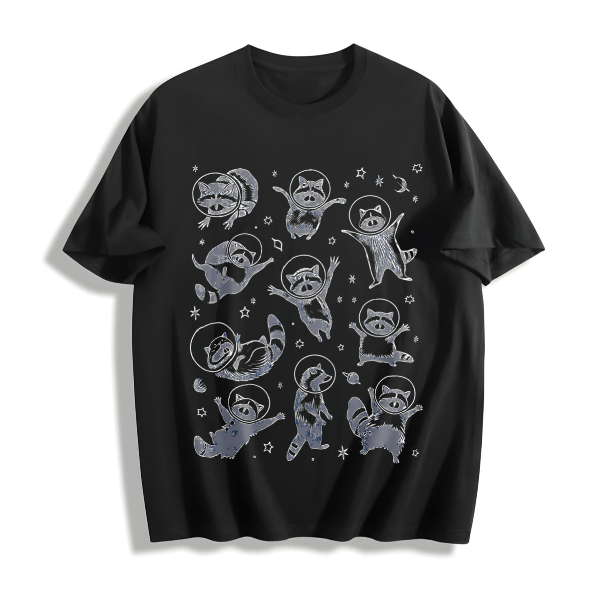 Space Racoons Raccoon Cotton T-Shirt in Black