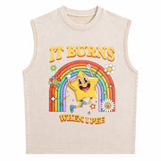 It Burns When I Pee Vintage Washed Tank Top in Beige