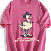 Hold on Partner I’m Overstimulated Unhinged Vintage Washed T-Shirt in Red
