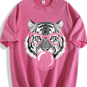 Tiger & Bubble Gum Long Sleeve Pullover vintage washed oversized T-shirt in Red