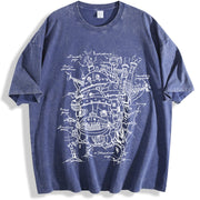 Howl’s Moving Castle Studio Ghibli Anime vintage washed oversized T-shirt in Blue