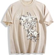 Y2K Red Goth E-girl Gothic 90s Vintage Washed T-Shirt in Beige