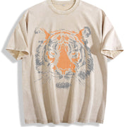 Tiger Retro Animal 90s Animal for Tiger Lover vintage washed oversized T-shirt in Beige
