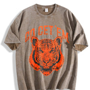 Go Get Em Tiger Motivational Big Cat Cute Ladies Vintage Washed T-Shirt in Brown
