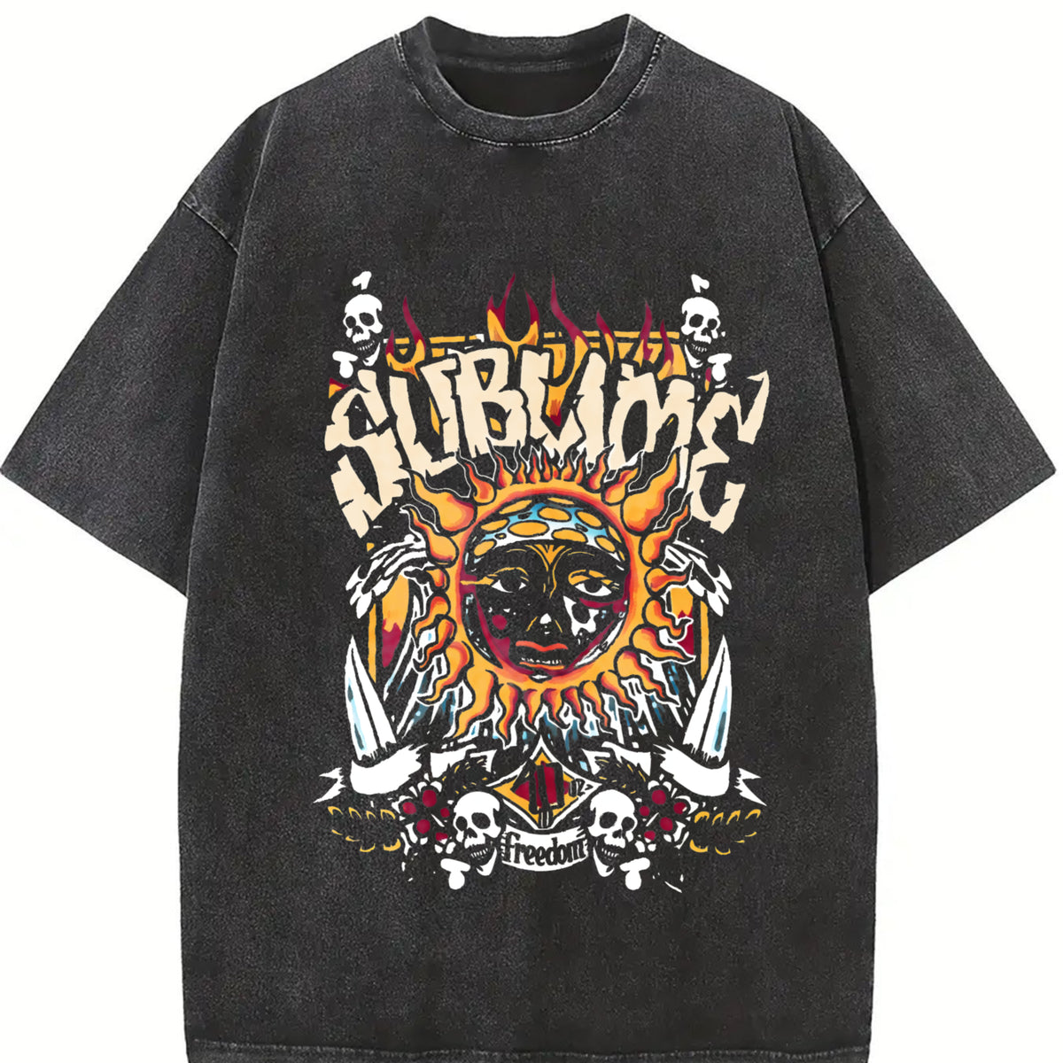 Sun vintage washed oversized T-shirt in Black