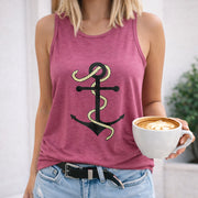 Snake Medical Symbol Women's Color Cotton Tank Top in Red