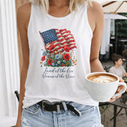 Land of the Free Because of the Brave Patriotic Women's Color Cotton Tank Top in White