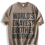 Worlds Okayest Brother Big Brother Sister Classic Sibling Vintage Washed T-Shirt in Brown