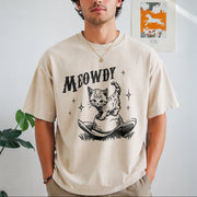 Cute Meowdy Cowboy Vintage Washed T-Shirt in Beige