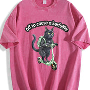Black Cat Scooter Off to Cause a Kerfuffle Boxy Vintage Washed T-Shirt in Red