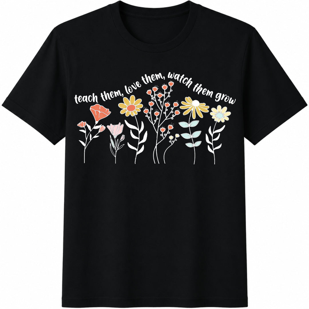 Floral Teacher Tote Bag / Teach Them Cotton T-Shirt in Black