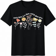 Floral Teacher Tote Bag / Teach Them Cotton T-Shirt in Black