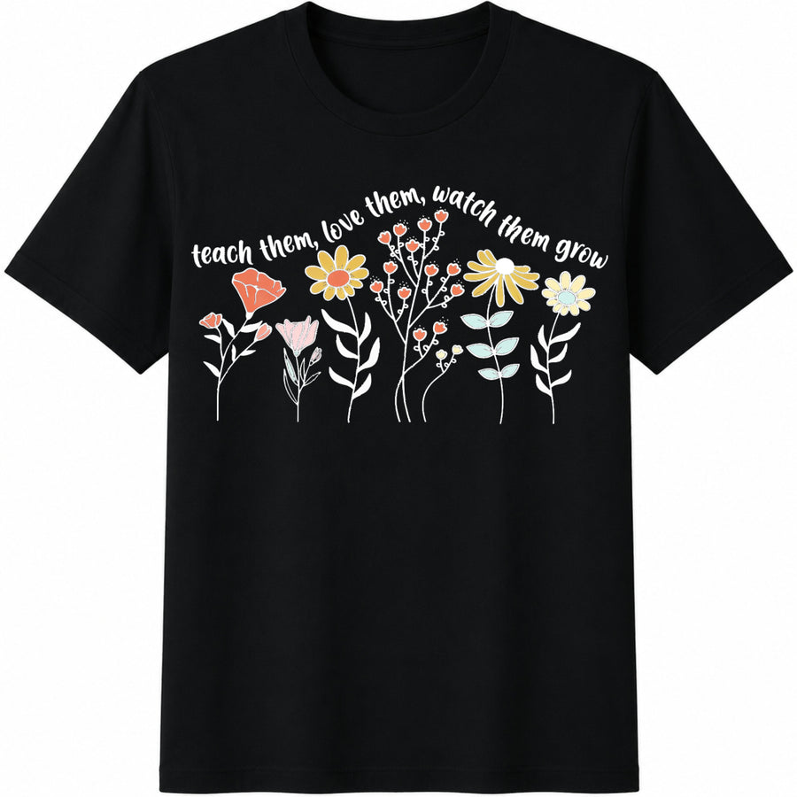 Floral Teacher Tote Bag / Teach Them Cotton T-Shirt in Black