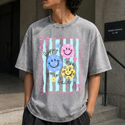 Happy to See Your Face Vintage Washed T-Shirt in Gray