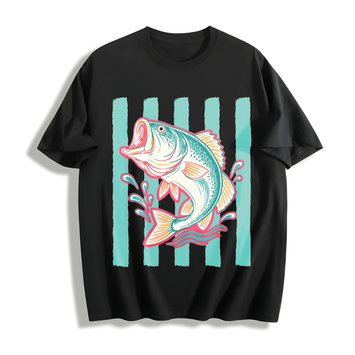 Preppy Bass Fishing Striped Bass Cotton T-Shirt in Black