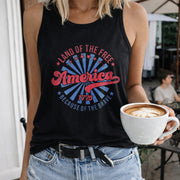Land of the Free Because of the Brave Women's Color Cotton Tank Top in Black