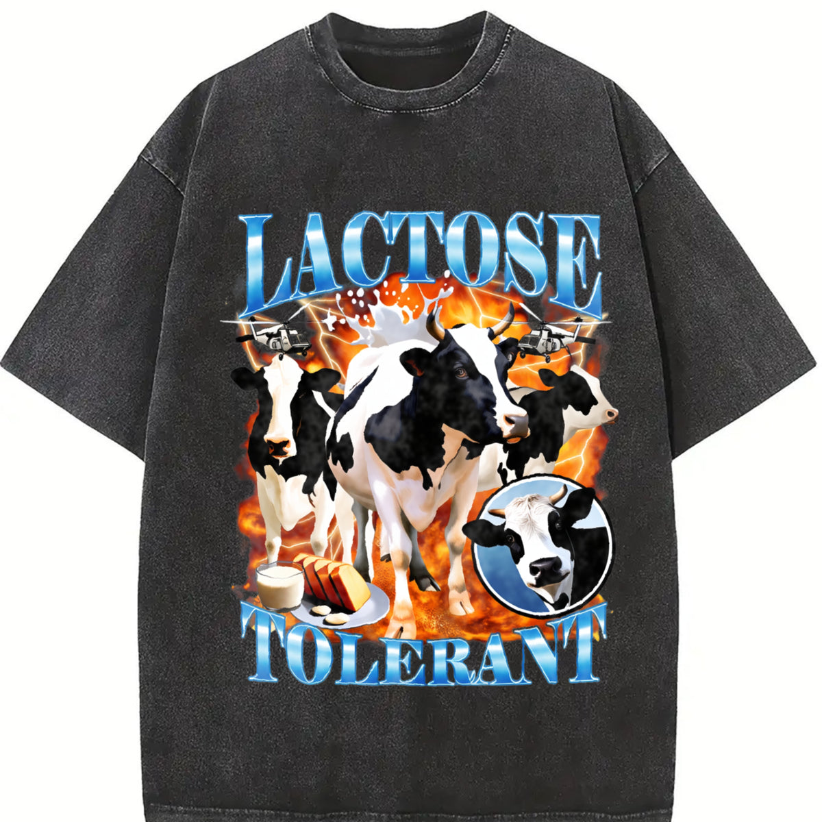 Lactose Tolerant Bootleg Vintage Washed T-Shirt in Black