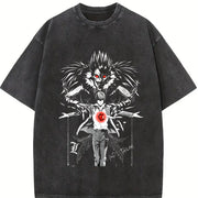 Ryuk & Light Yagami (Kira) – Death Note Anime vintage washed oversized T-shirt in Black