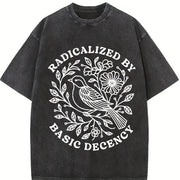Radicalized By Basic Decency Floral Social Justice vintage washed oversized T-shirt in Black