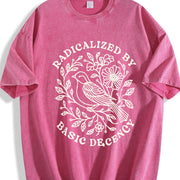 Radicalized by Basic Decency Floral Bird Vintage Washed T-Shirt in Red