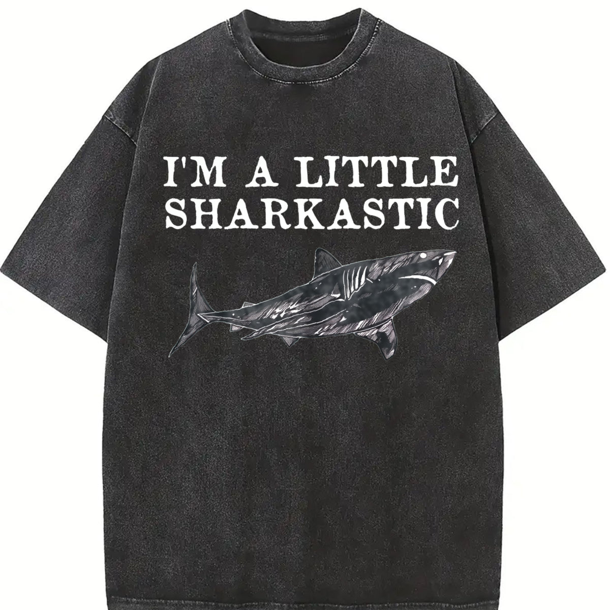 Shark Lover Ocean Life Sea Creature I'm a Little Vintage Washed T-Shirt in Black