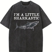 Shark Lover Ocean Life Sea Creature I'm a Little Vintage Washed T-Shirt in Black