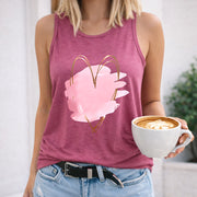 Pink Heart Brush Stroke Women's Color Cotton Tank Top in Red